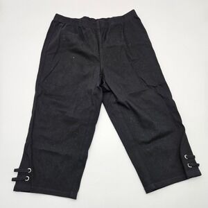 Real Size Womens Black Cropped Pants Capri Elastic Waist Lace Up Detail Size S